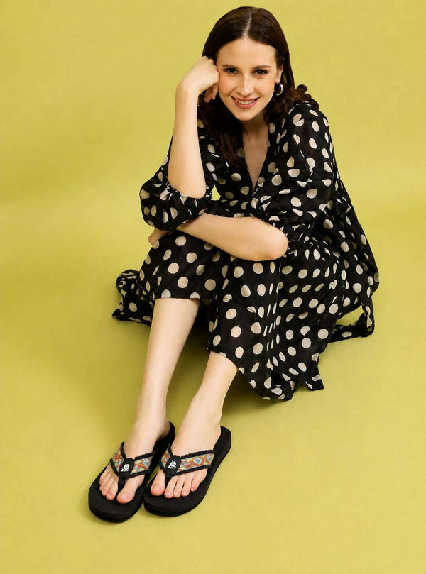 Ortho Rest Women's Comfortable and Stylish Flat Sandals Slipper | Soft Sole Casual Slip-On with back foot support (L3550) - Black