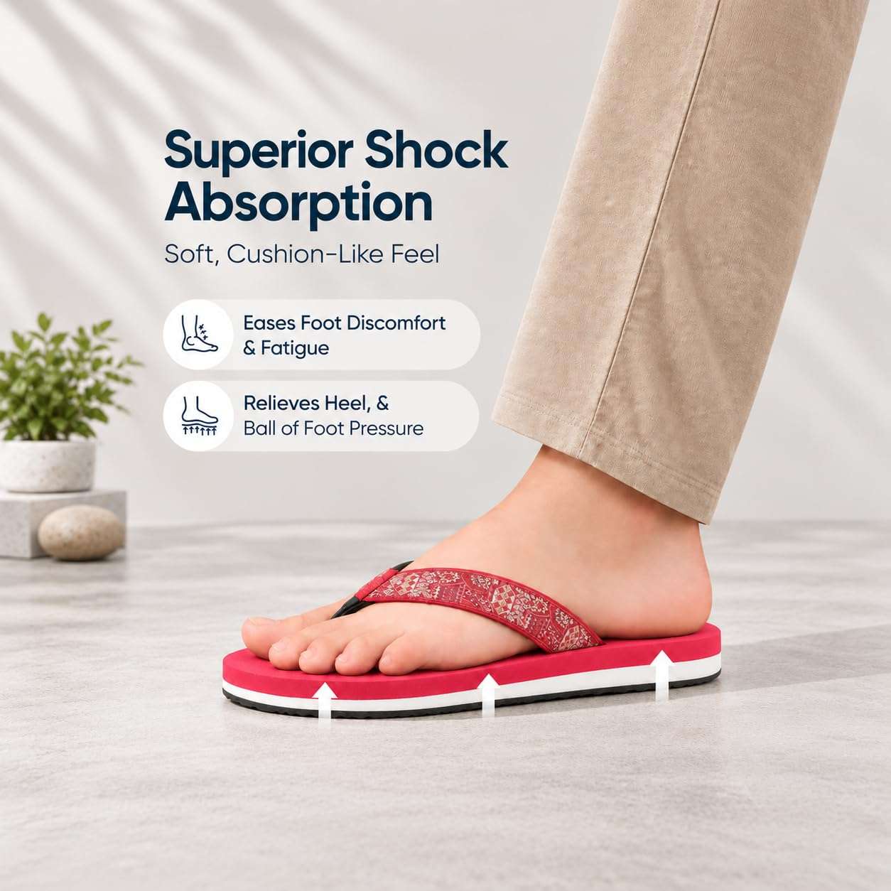 Ortho Rest Women's Comfortable and Stylish Flat Sandals Slipper | Soft Sole Casual Slip-On with back foot support (L221) - Red