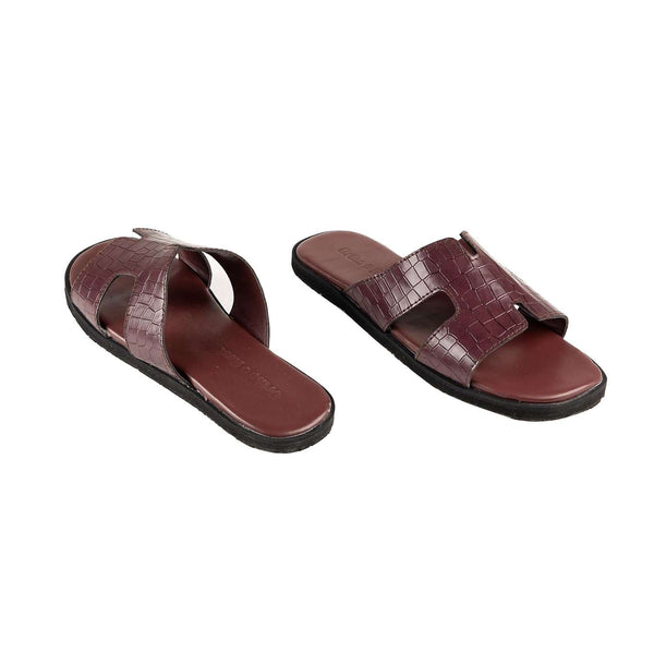 Ortho Rest Women’s Stylish Crocodile Textured Slider Sandals (HH01) - Maroon