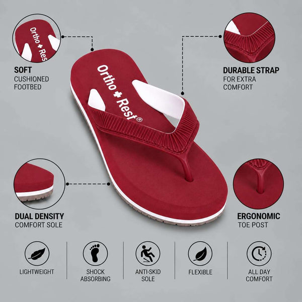 Ortho Rest  Slippers for Women with Cushioned Anti-Skid Sole (L219) - Maroon