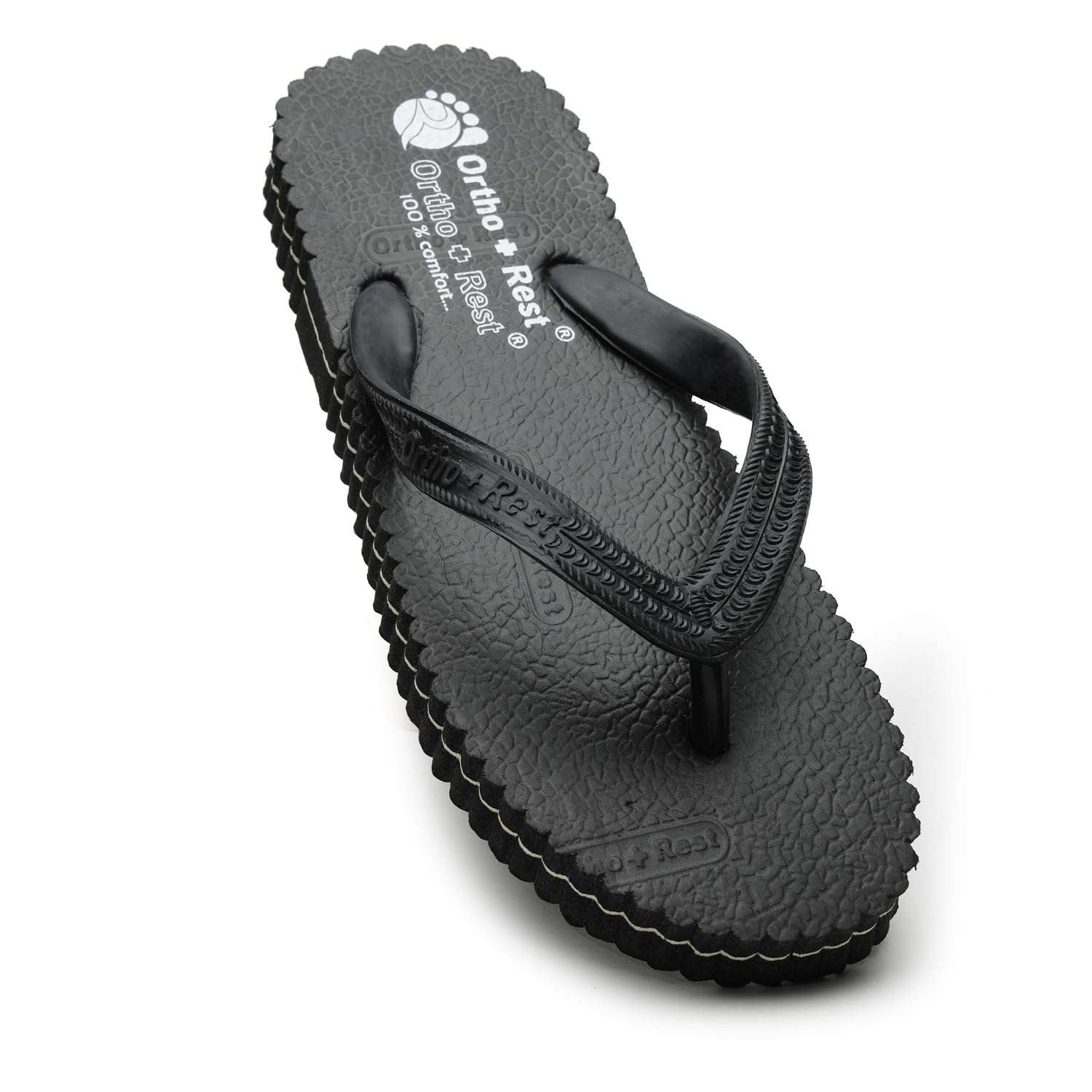 Ortho Rest Hawaii Chappal  Comfort Ortho Care, Bathroom Rubber Flip-Flops (R111) - Black