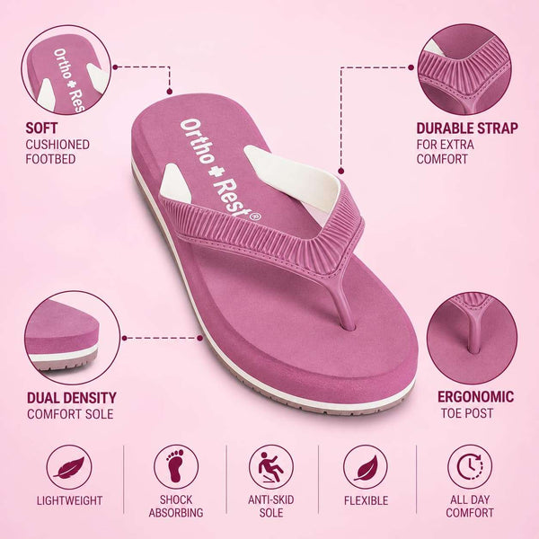 Ortho Rest  Slippers for Women with Cushioned Anti-Skid Sole (L219) - Pink