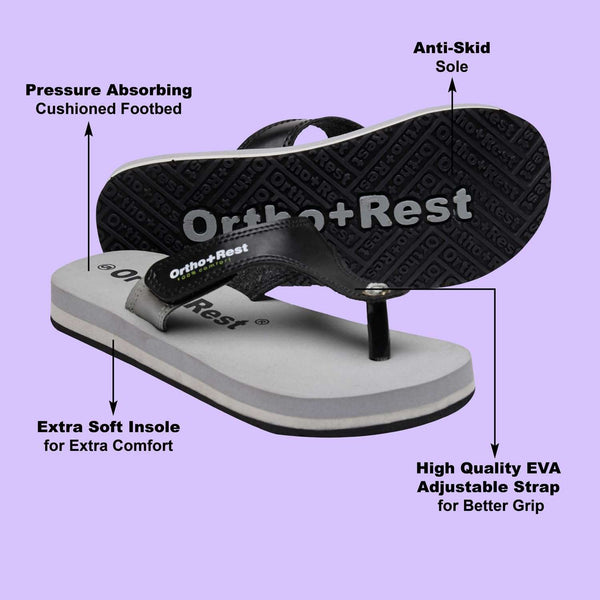 Ortho Rest Comfort Extra Soft Ortho Slippers for Women |  Doctor Chappal Footwear | Casual Flip Flops for Home Daily Use (L700) - Grey