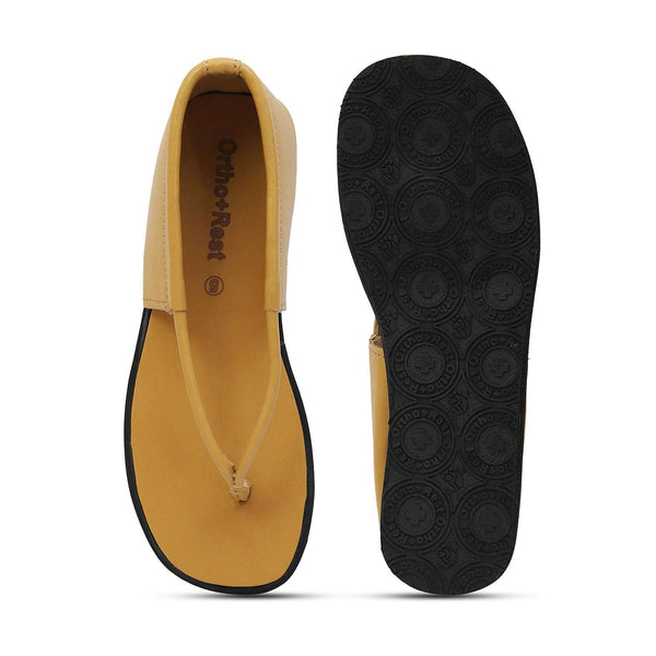 Ortho Rest Women's Comfortable and Stylish Flat Sandals Slipper | Soft Sole Casual Slip-On with back foot support (HH02) - Tan