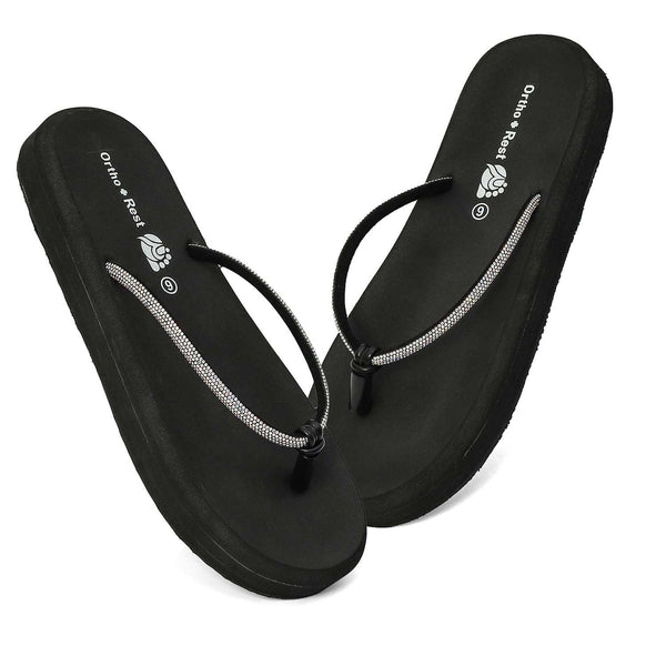 Ortho Rest Comfort Extra Soft Ortho Slippers for Women |  Doctor Chappal Footwear | Casual Flip Flops for Home Daily Use (L347) - Black