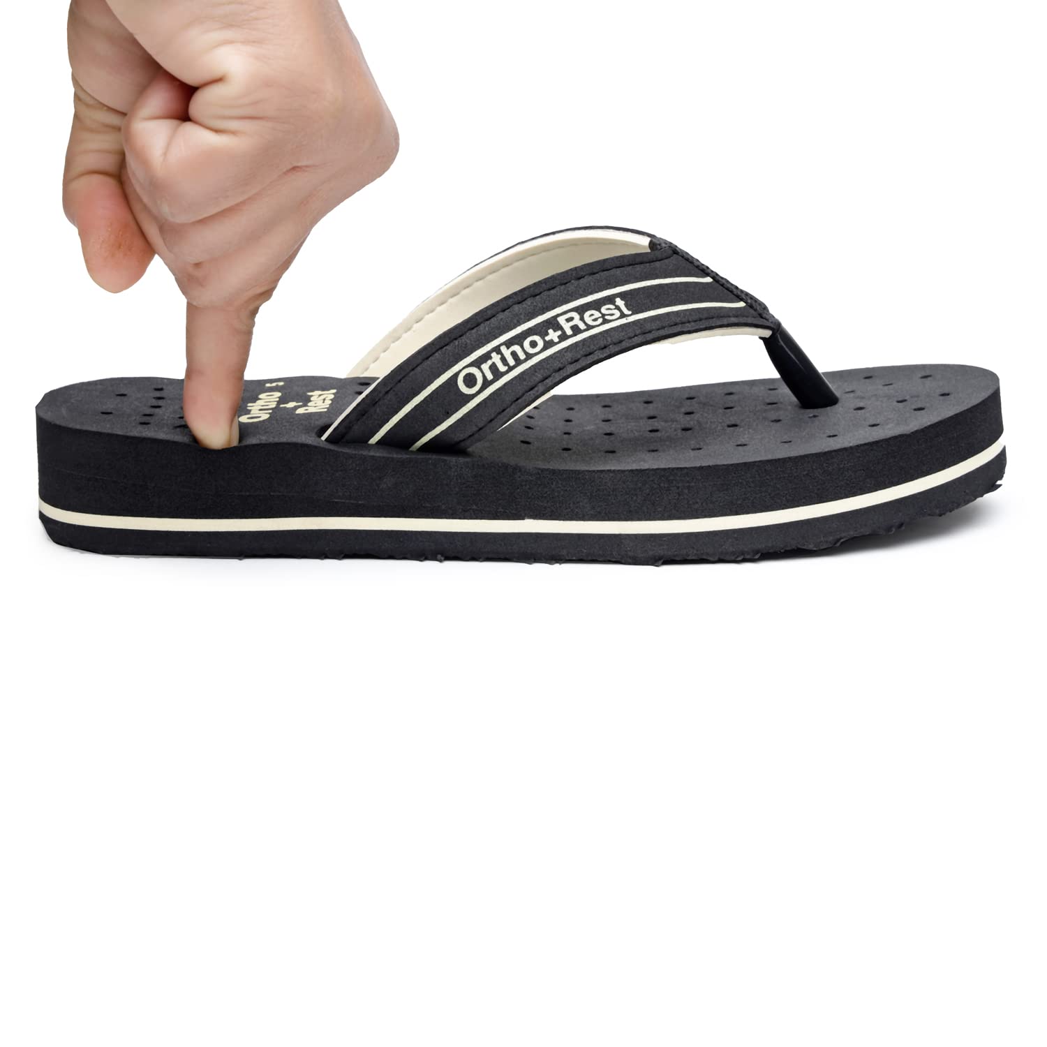 Ortho Rest Women's Comfortable and Stylish Flat Sandals Slipper | Soft Sole Casual Slip-On with back foot support (L331) - Black