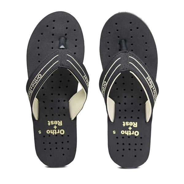 Ortho Rest Women's Comfortable and Stylish Flat Sandals Slipper | Soft Sole Casual Slip-On with back foot support (L331) - Black