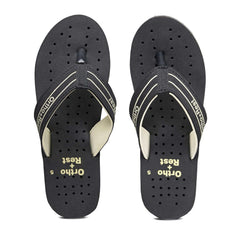 Ortho Rest Women's Comfortable and Stylish Flat Sandals Slipper | Soft Sole Casual Slip-On with back foot support (L331) - Black
