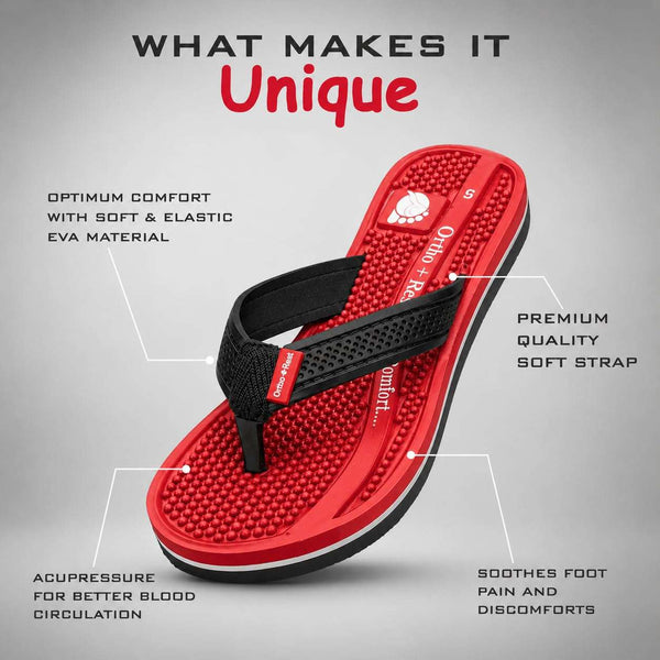 Ortho Rest Women's Comfortable and Stylish Flat Sandals Slipper | Soft Sole Casual Slip-On with back foot support (L215) - Red