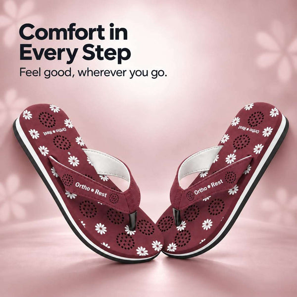 Ortho Rest Women's Comfortable and Stylish Flat Sandals Slipper | Soft Sole Casual Slip-On with back foot support (L218) - Maroon