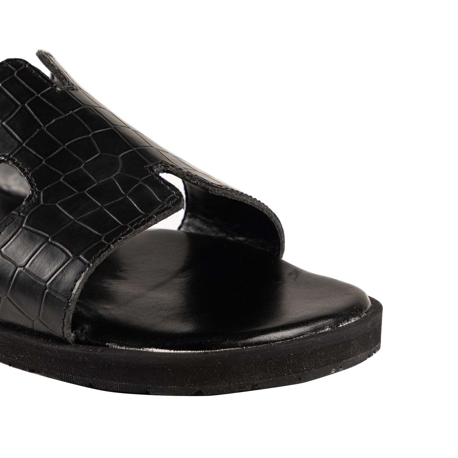 Ortho Rest Women’s Stylish Crocodile Textured Slider Sandals (HH01) - Black