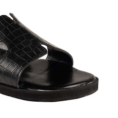 Ortho Rest Women’s Stylish Crocodile Textured Slider Sandals (HH01) - Black
