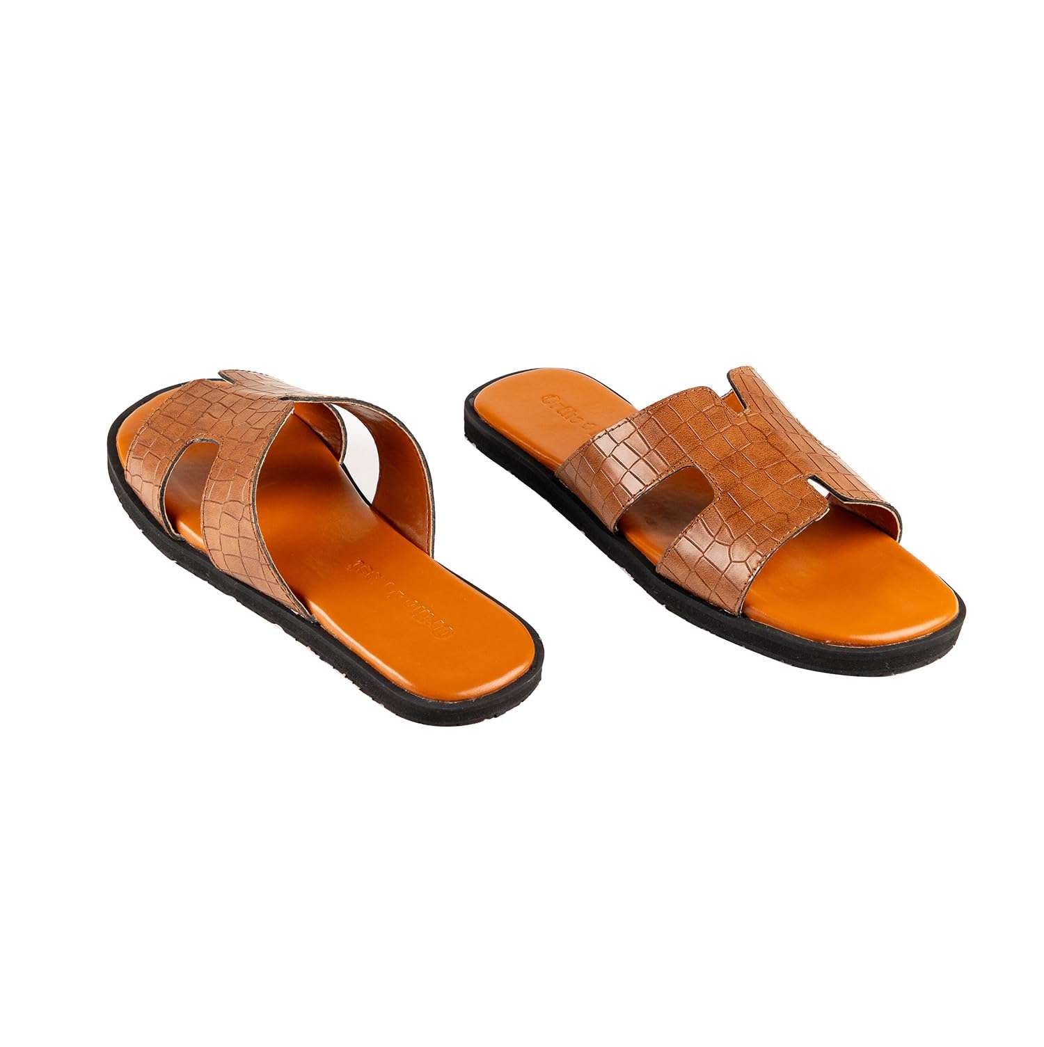 Ortho Rest Women’s Stylish Crocodile Textured Slider Sandals (HH01) - Tan