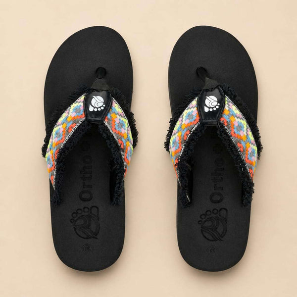 Ortho Rest Women's Comfortable and Stylish Flat Sandals Slipper | Soft Sole Casual Slip-On with back foot support (L3550) - Black