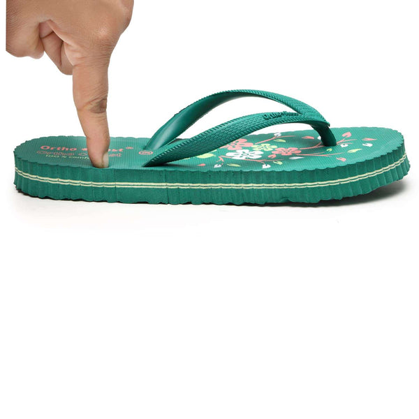 Ortho Rest Women's Comfortable and Stylish Flat Sandals Slipper | Soft Sole Casual Slip-On with back foot support (R115) - Green
