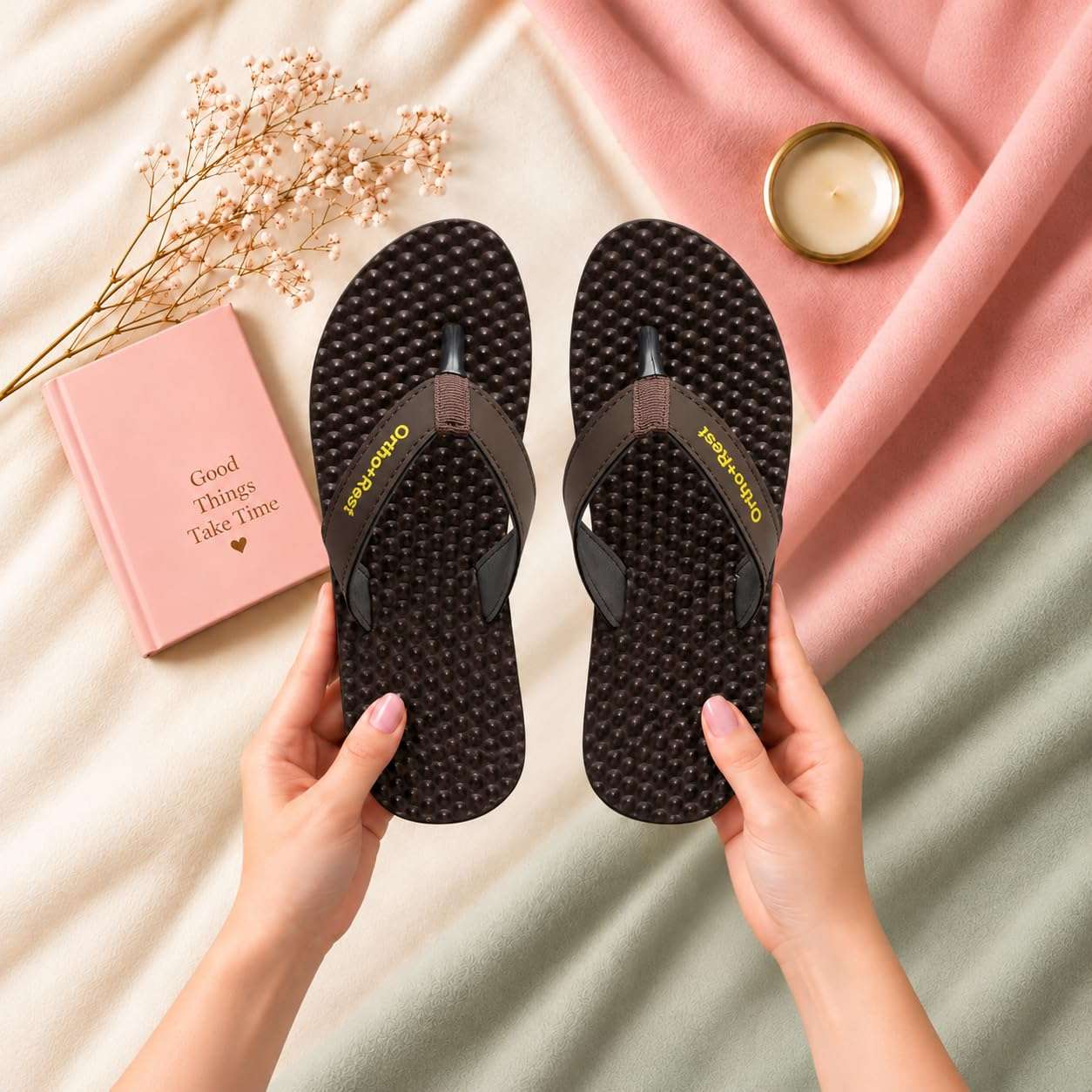Ortho Rest Women's Comfortable and Stylish Flat Sandals Slipper | Soft Sole Casual Slip-On with back foot support (L777) - Brown