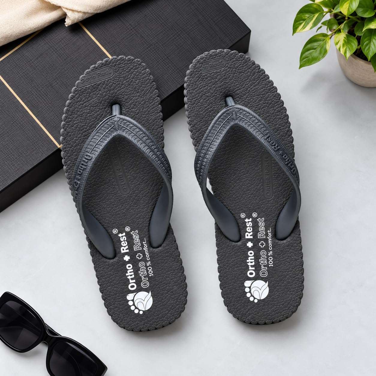 Ortho Rest Hawaii Chappal  Comfort Ortho Care, Bathroom Rubber Flip-Flops (R111) - Grey