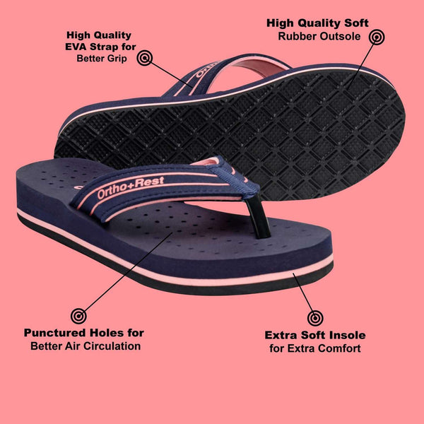 Ortho Rest Women's Comfortable and Stylish Flat Sandals Slipper | Soft Sole Casual Slip-On with back foot support (L331) - Blue