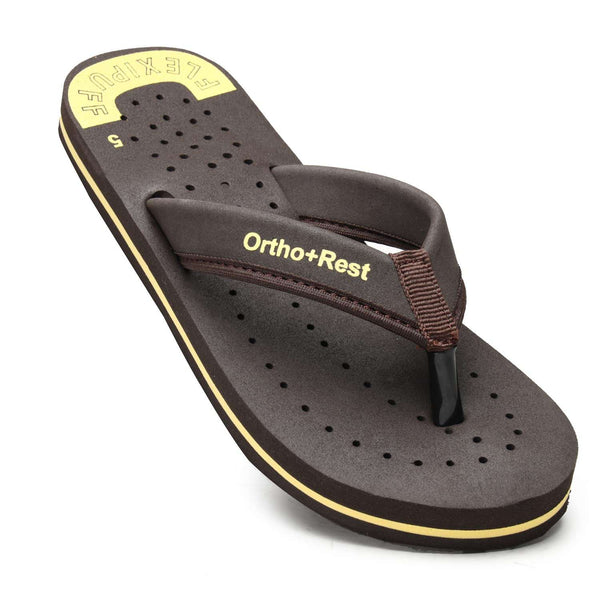Ortho Rest Women's Comfortable and Stylish Flat Sandals Slipper | Soft Sole Casual Slip-On with back foot support (L300) - Brown