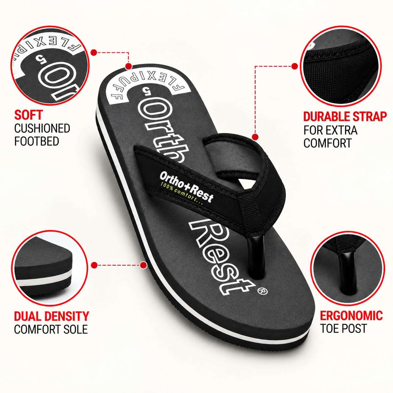Ortho Rest Comfort Extra Soft Ortho Slippers for Women |  Doctor Chappal Footwear | Casual Flip Flops for Home Daily Use (L333) - Black