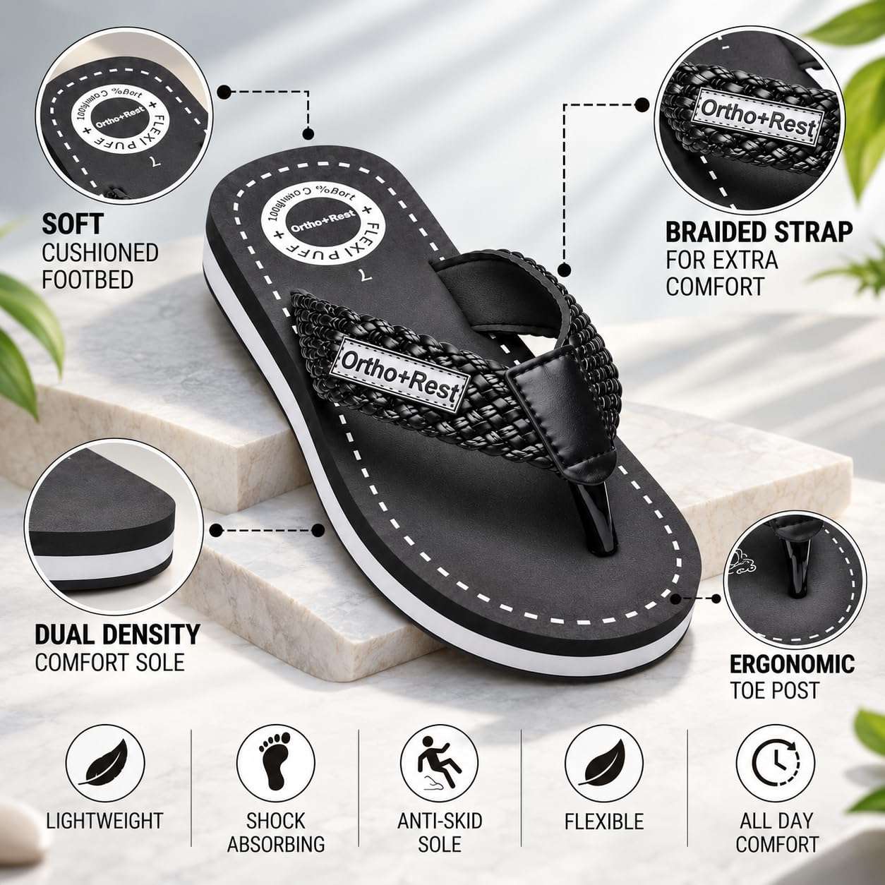 Ortho Rest Comfort Flip Flops for Man (M10000) - Black