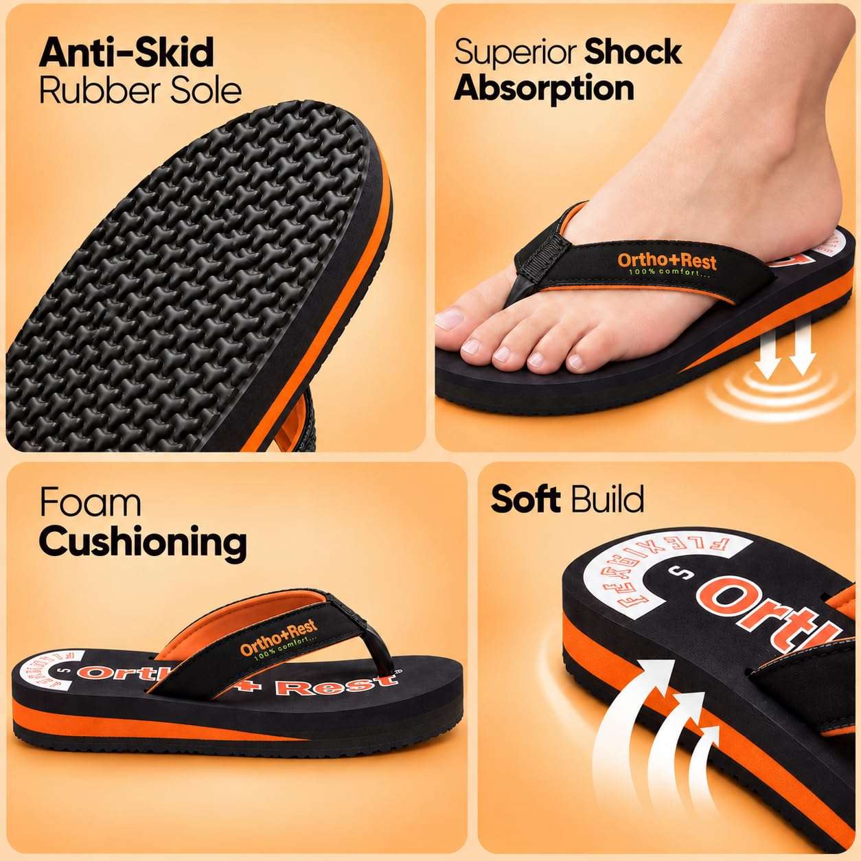 Ortho Rest Comfort Extra Soft Ortho Slippers for Women |  Doctor Chappal Footwear | Casual Flip Flops for Home Daily Use (L222) - Black