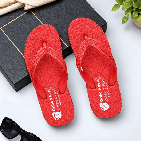 Ortho Rest Hawaii Chappal  Comfort Ortho Care, Bathroom Rubber Flip-Flops (R111) - Red