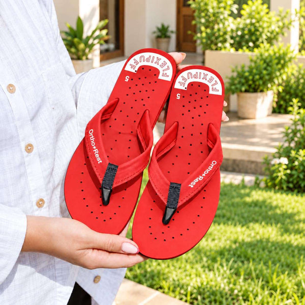 Ortho Rest Women's Comfortable and Stylish Flat Sandals Slipper | Soft Sole Casual Slip-On with back foot support (L300) - Red