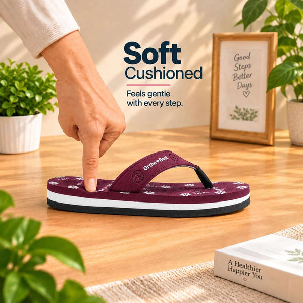 Ortho Rest Women's Comfortable and Stylish Flat Sandals Slipper | Soft Sole Casual Slip-On with back foot support (L218) - Maroon