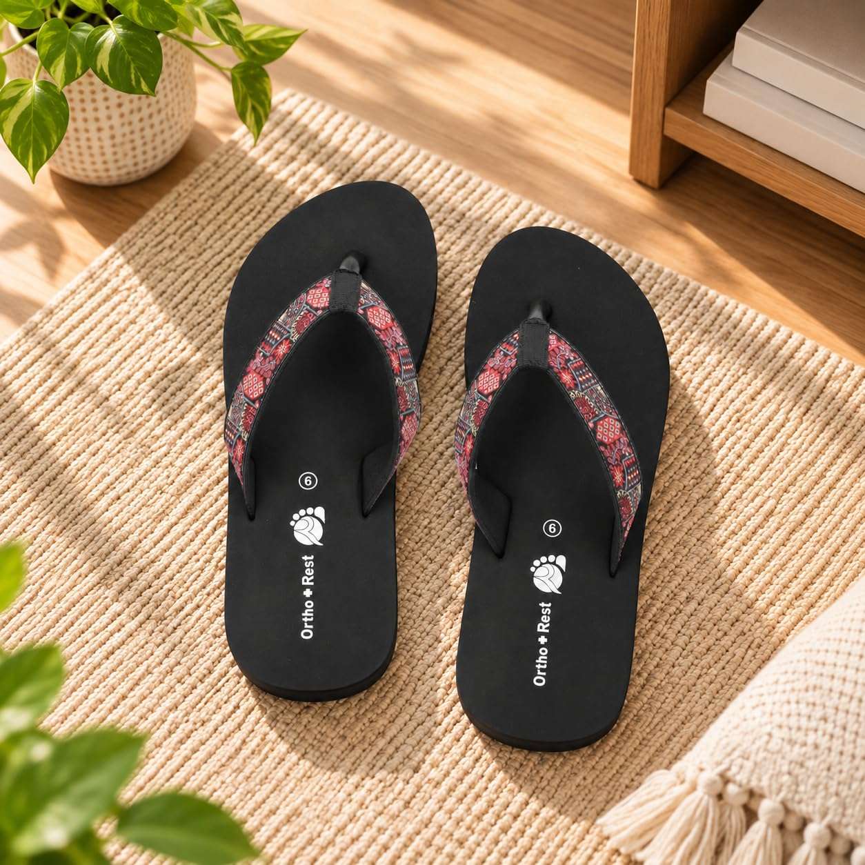 Ortho Rest Women's Comfortable and Stylish Flat Sandals Slipper | Soft Sole Casual Slip-On with back foot support (L216) - Black
