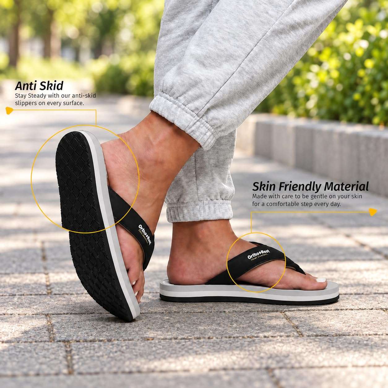 Ortho Rest Men Slipper  Super Soft, Lightweight and Comfortable Flip Flops for Home Daily Use (M555) - Grey