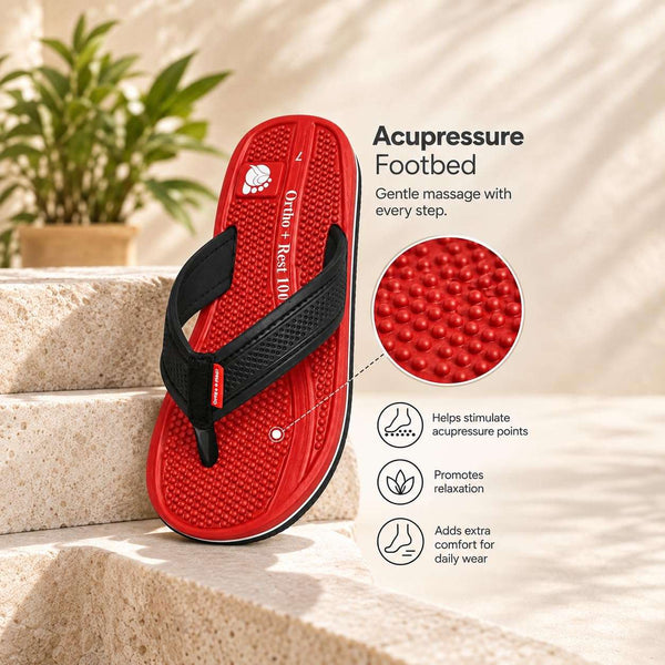 Ortho Rest  Men's Flip Flops with Acupressure Footbed (M10015) - Red