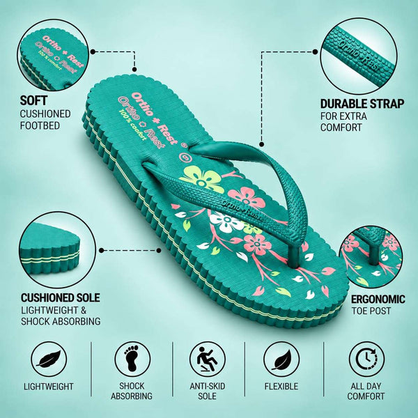 Ortho Rest Women's Comfortable and Stylish Flat Sandals Slipper | Soft Sole Casual Slip-On with back foot support (R115) - Green