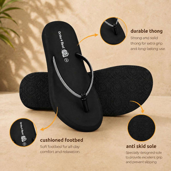 Ortho Rest Comfort Extra Soft Ortho Slippers for Women |  Doctor Chappal Footwear | Casual Flip Flops for Home Daily Use (L347) - Black
