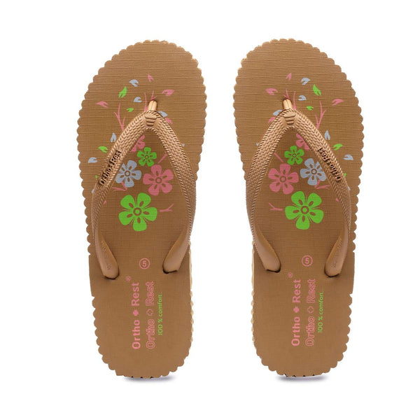 Ortho Rest Women's Comfortable and Stylish Flat Sandals Slipper | Soft Sole Casual Slip-On with back foot support (R115) - Tan