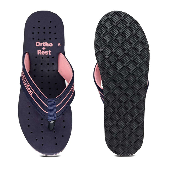 Ortho Rest Women's Comfortable and Stylish Flat Sandals Slipper | Soft Sole Casual Slip-On with back foot support (L331) - Blue