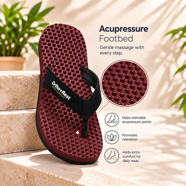 Ortho Rest Women's Comfortable and Stylish Flat Sandals Slipper | Soft Sole Casual Slip-On with back foot support (L777) - Maroon