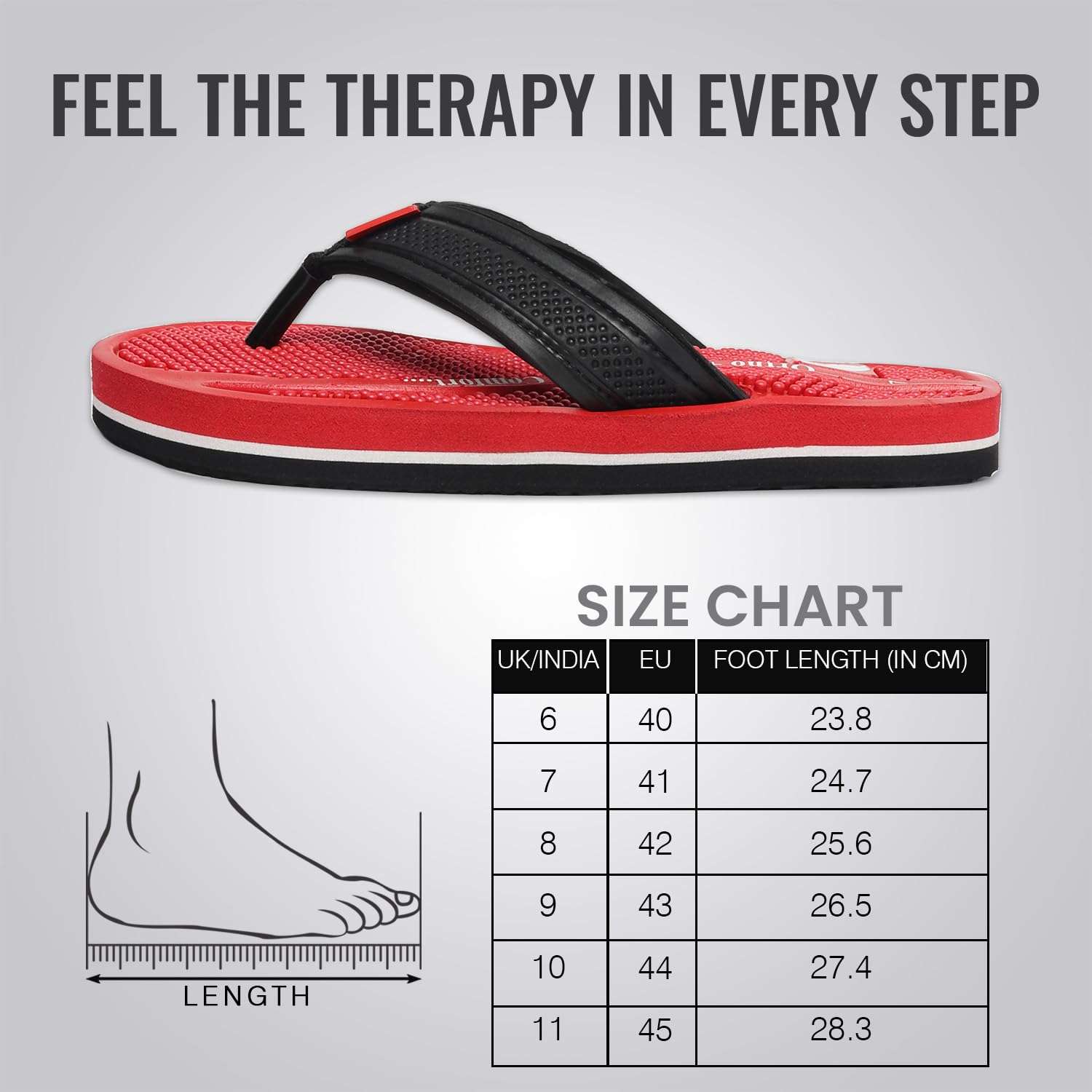 Ortho Rest  Men's Flip Flops with Acupressure Footbed (M10015) - Red