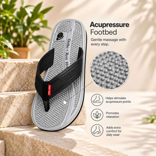 Ortho Rest  Men's Flip Flops with Acupressure Footbed (M10015) - Grey