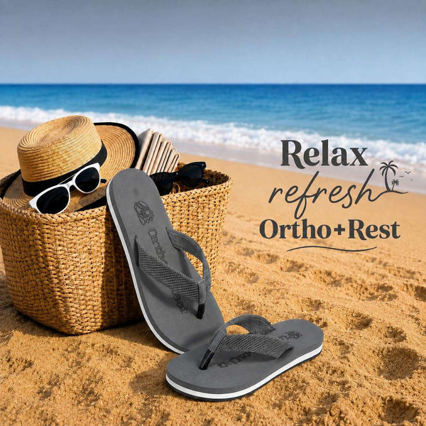 Ortho Rest Women's Comfortable and Stylish Flat Sandals Slipper | Soft Sole Casual Slip-On with back foot support (L217) - Grey