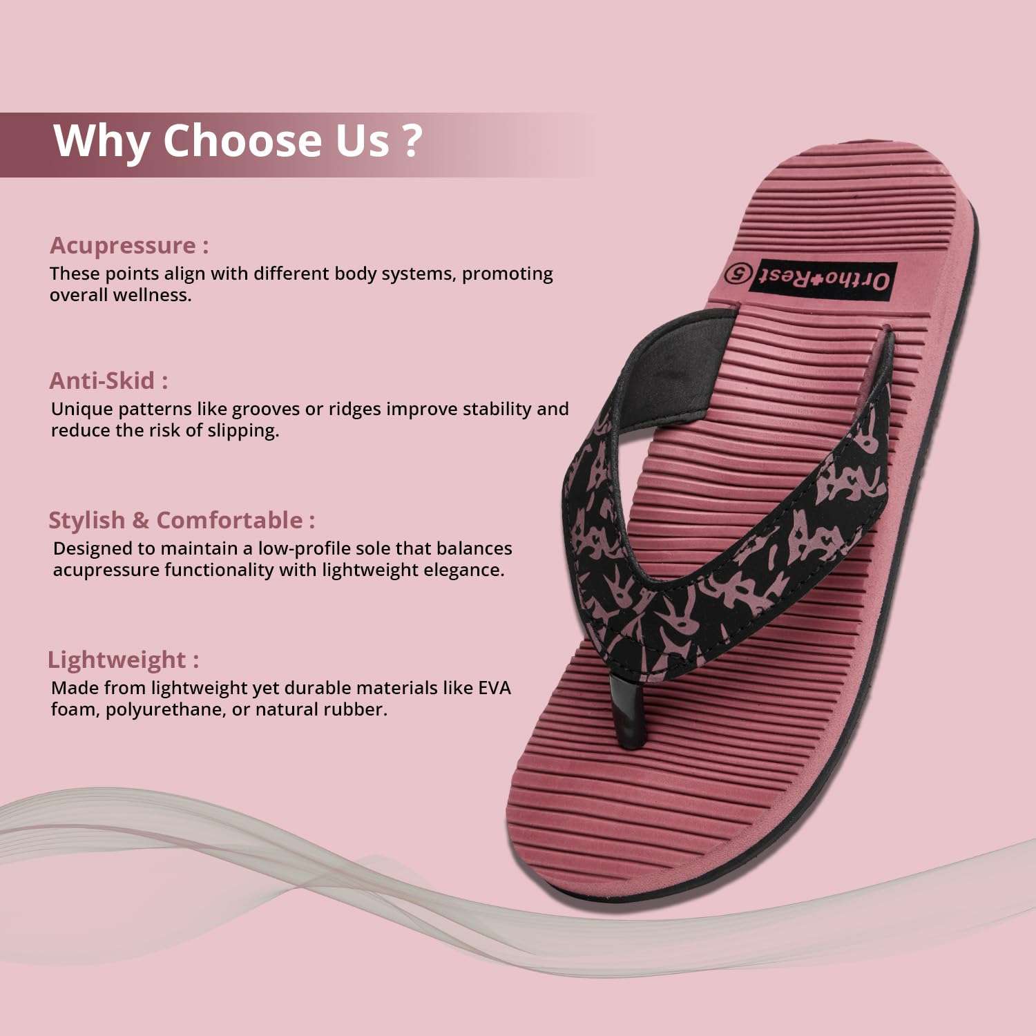 Ortho Rest Women's Comfortable and Stylish Flat Sandals Slipper | Soft Sole Casual Slip-On with back foot support (ARCH02) - Pink
