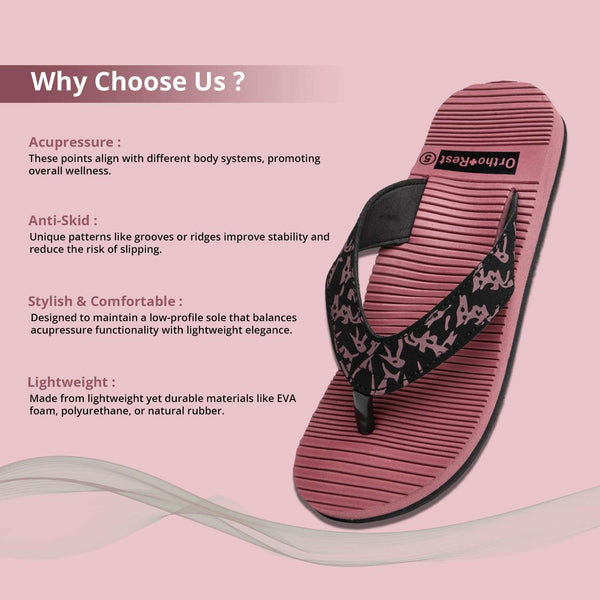Ortho Rest Women's Comfortable and Stylish Flat Sandals Slipper | Soft Sole Casual Slip-On with back foot support (ARCH02) - Pink