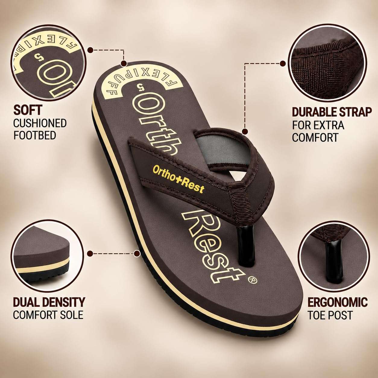 Ortho Rest Comfort Extra Soft Ortho Slippers for Women |  Doctor Chappal Footwear | Casual Flip Flops for Home Daily Use (L333) - Brown