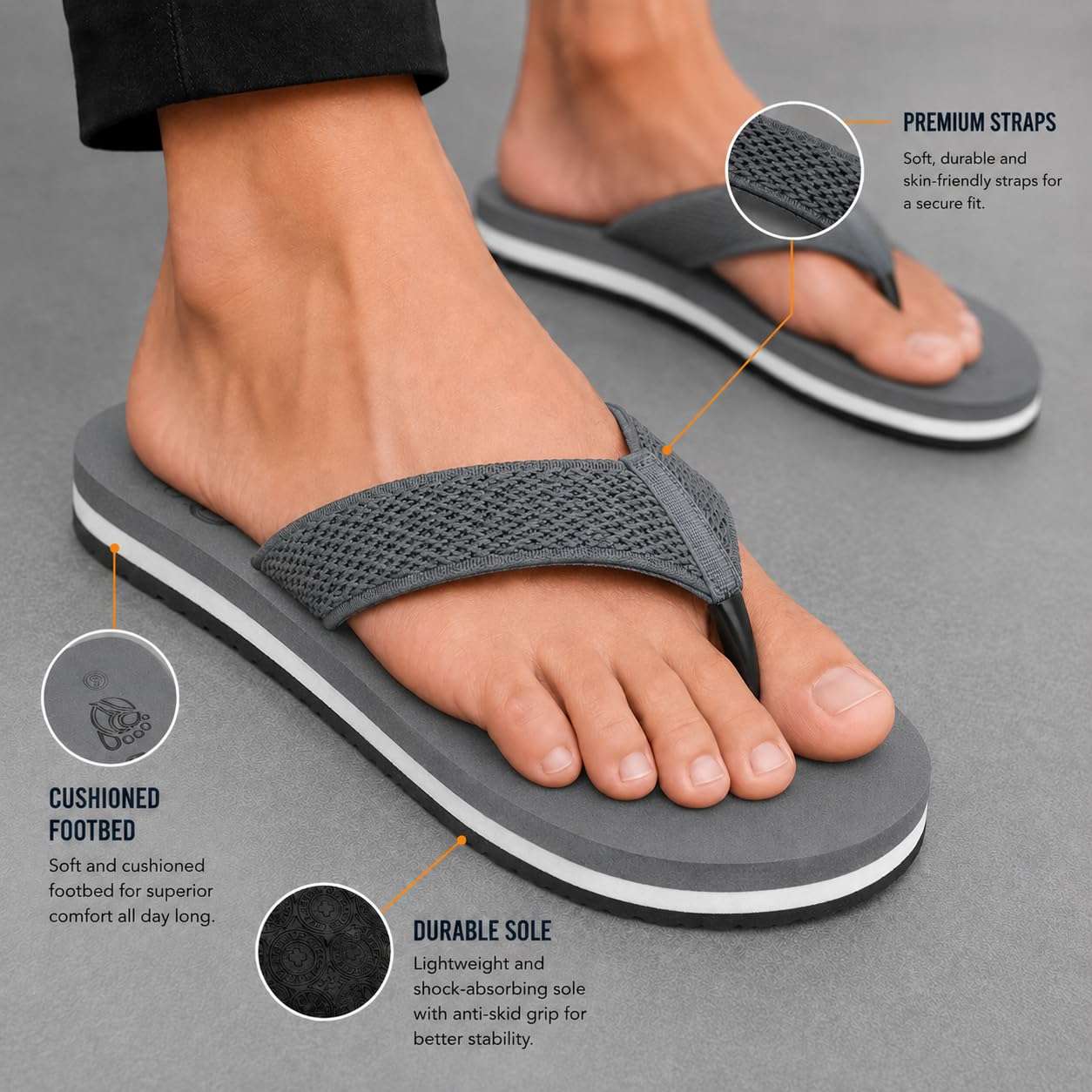 Ortho Rest Women's Comfortable and Stylish Flat Sandals Slipper | Soft Sole Casual Slip-On with back foot support (L217) - Grey