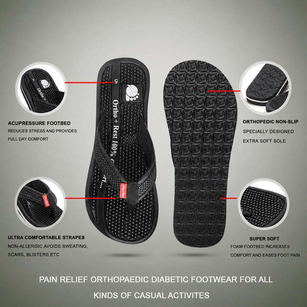Ortho Rest Women's Comfortable and Stylish Flat Sandals Slipper | Soft Sole Casual Slip-On with back foot support (L215) - Black