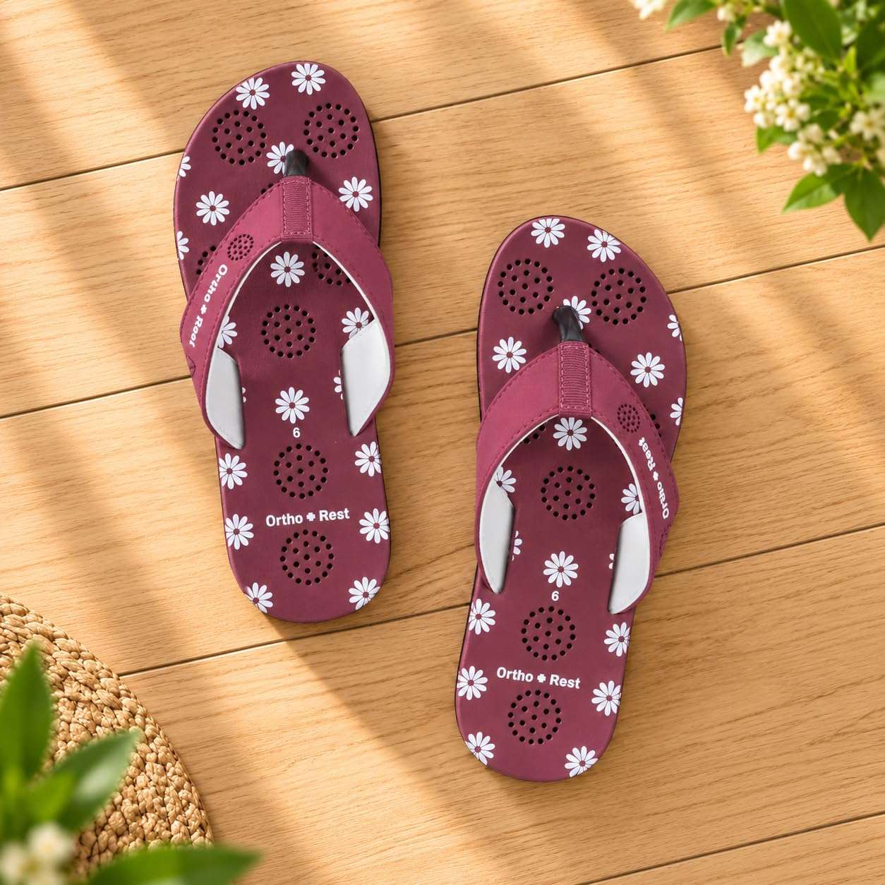Ortho Rest Women's Comfortable and Stylish Flat Sandals Slipper | Soft Sole Casual Slip-On with back foot support (L218) - Maroon