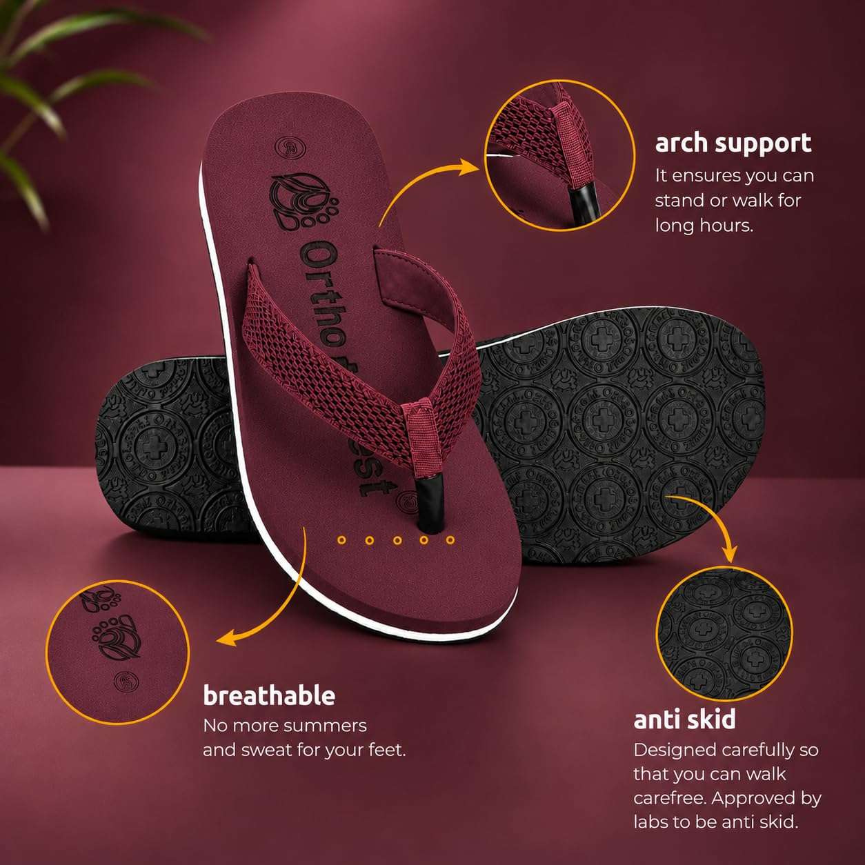 Ortho Rest Women's Comfortable and Stylish Flat Sandals Slipper | Soft Sole Casual Slip-On with back foot support (L217) - Maroon