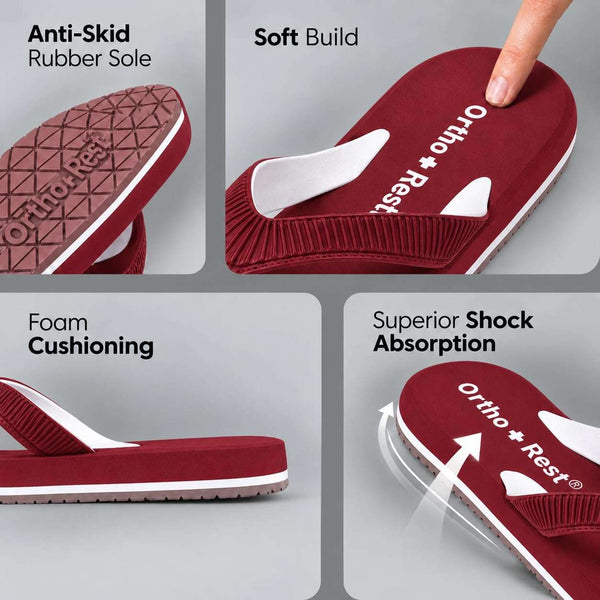 Ortho Rest  Slippers for Women with Cushioned Anti-Skid Sole (L219) - Maroon