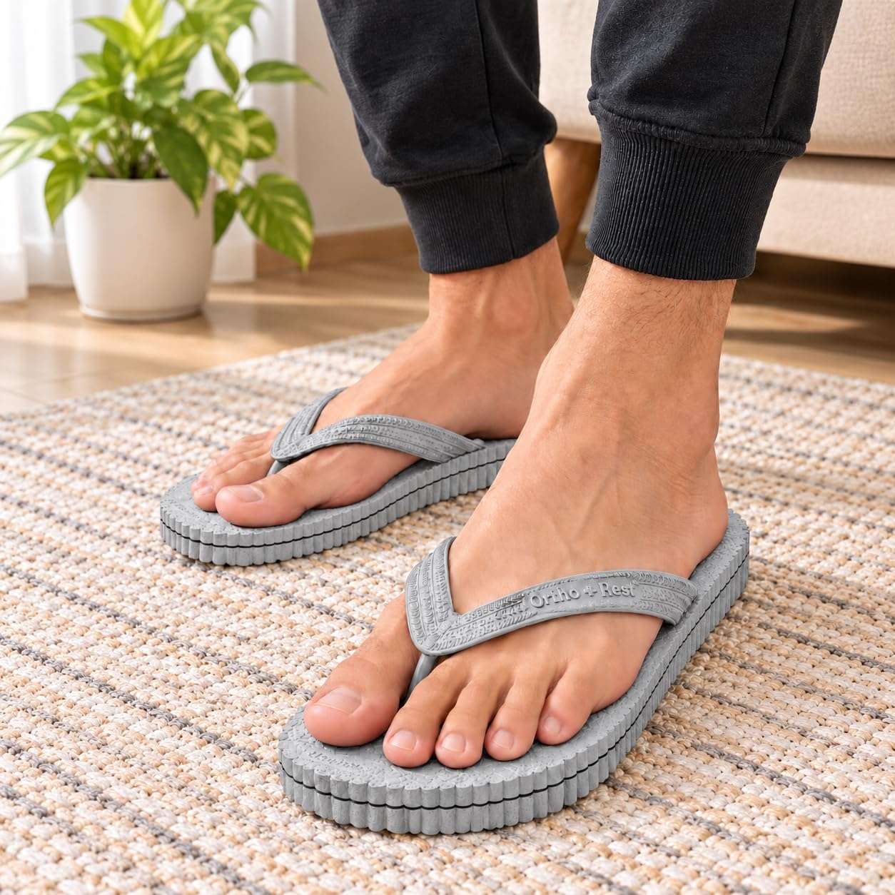 Ortho Rest Hawaii Chappal  Comfort Ortho Care, Bathroom Rubber Flip-Flops (R111) - Light Grey