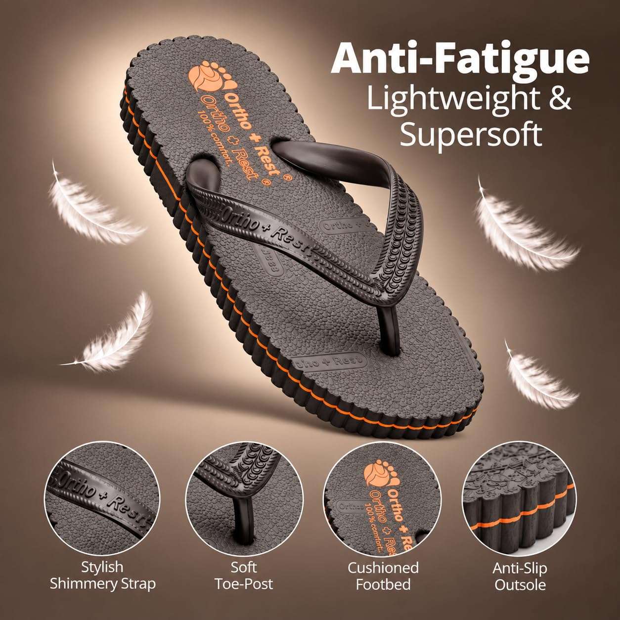 Ortho Rest Hawaii Chappal  Comfort Ortho Care, Bathroom Rubber Flip-Flops (R111) - Brown